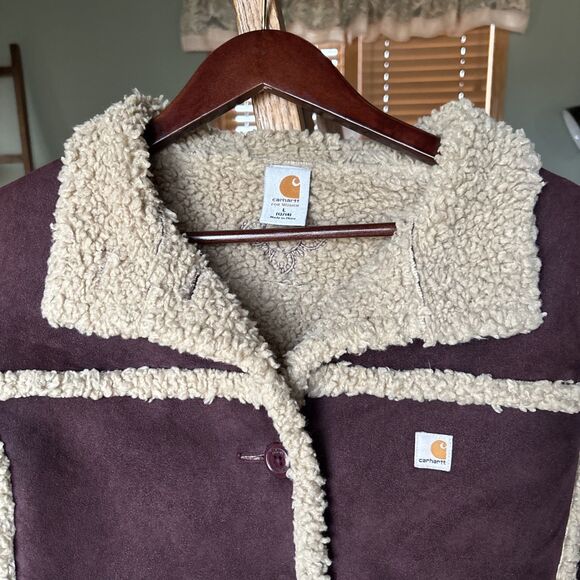 Carhartt Boulder Parka Womens Large Brown Faux Suede Sherpa Lined Coat Jacket - Picture 3 of 7